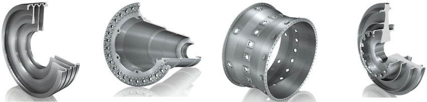 以 Inconel 鎳基超合金製成的渦輪噴射引擎零件與高溫耐腐蝕工業組件，展示其耐高溫、高強度與抗氧化特性，應用於航太與石油開採領域