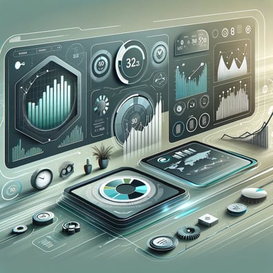 DALL·E 2024-05-20 09.29.16 - A modern illustration focused on enhancing efficiency using chart elements. The image features sleek, contemporary charts and graphs such as bar chart